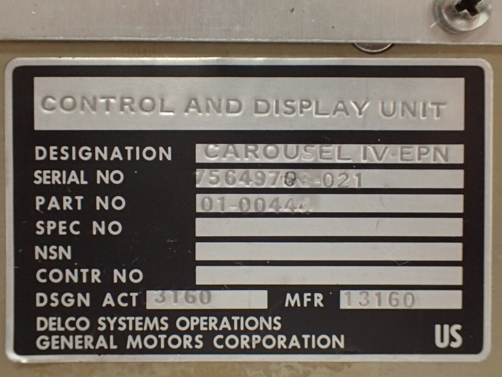 DELCO SYSTEMS OPERATIONS 01-00444 CONTROL AND DISPLAY UNIT CAROUSEL IV-EPN
