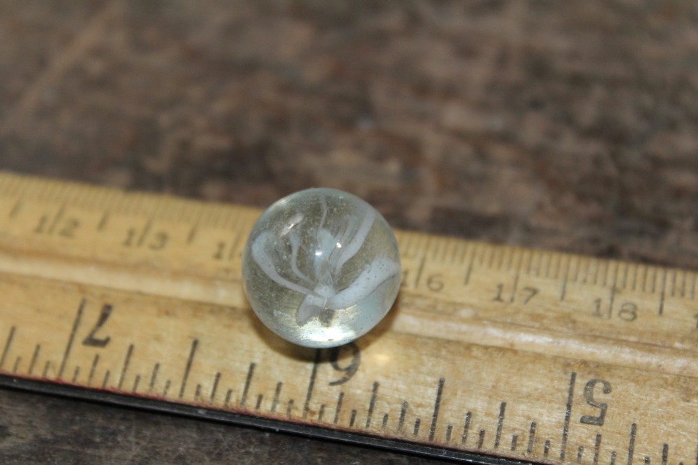 Vintage Glass Marble Clear White Threads Caged