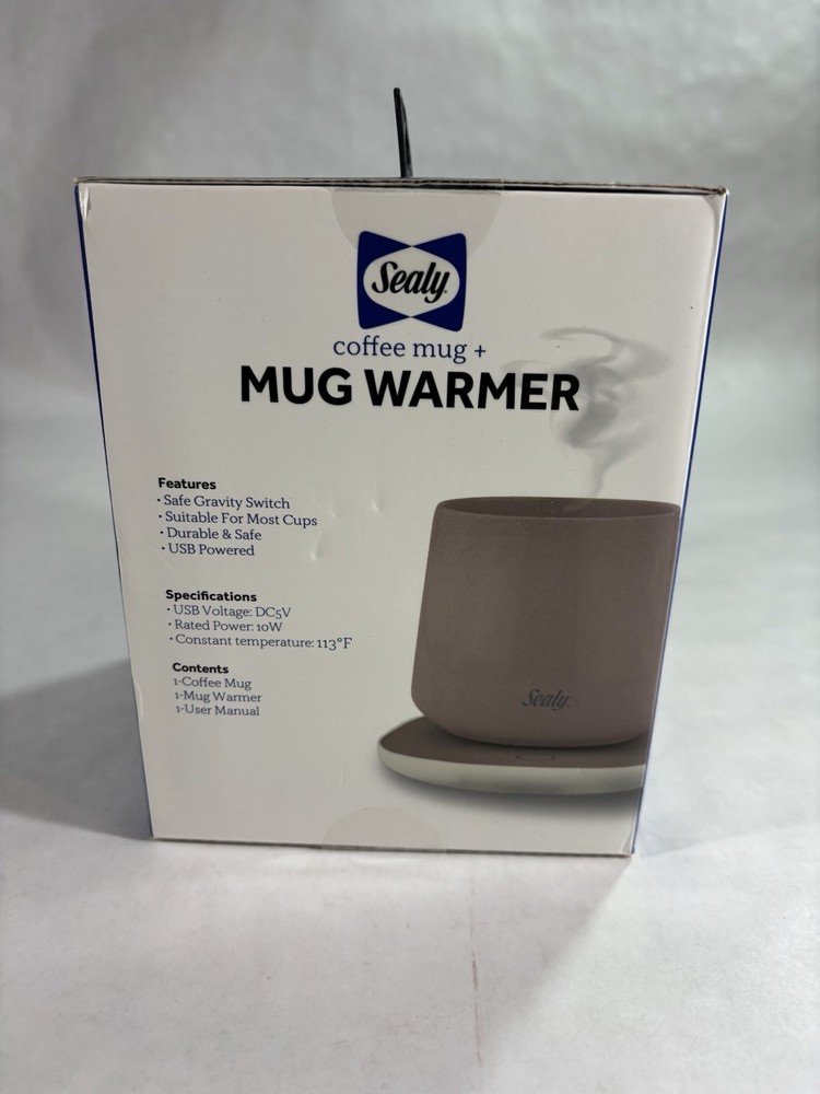 New Sealy Coffee Mug & Mug Warmer Set, USB Powered, Temp Control, Gravity Switch