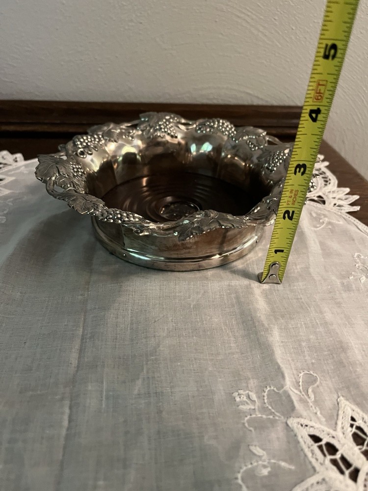 Vintage SilverPlate Grapevine Champagne Wine Bottle Coaster
