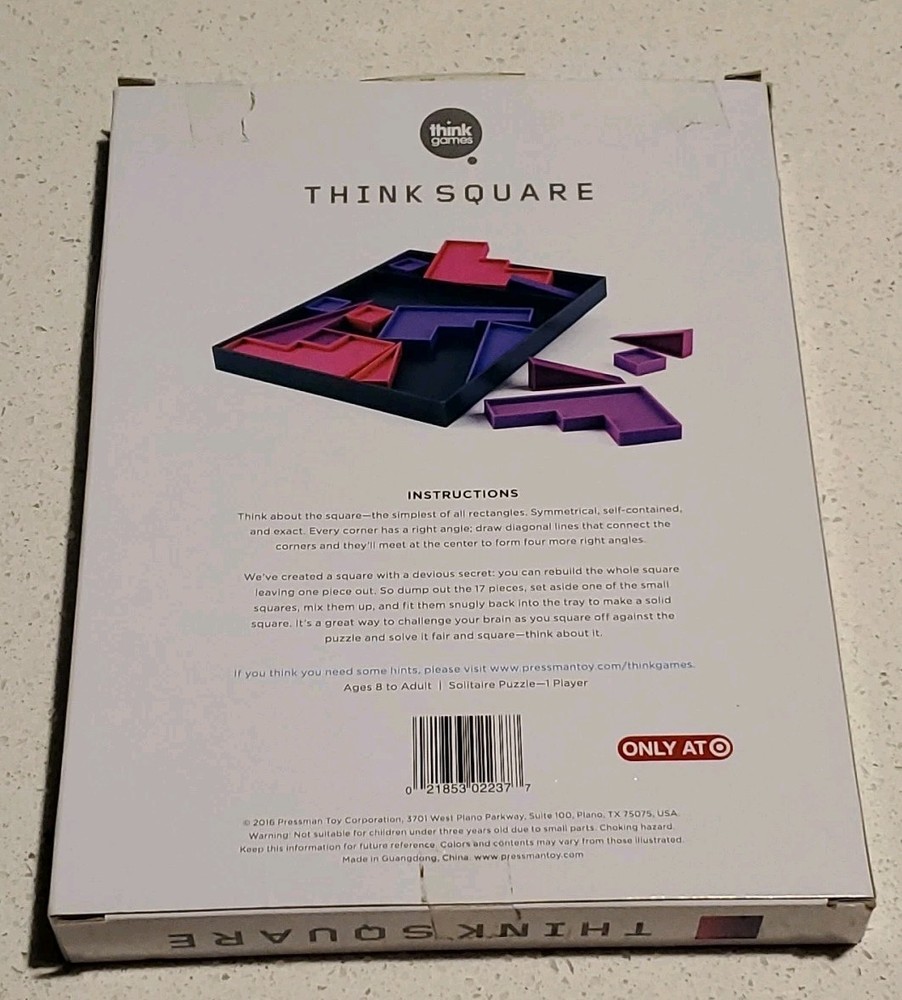 Pressman THINK SQUARE Puzzle Game Complete Box 2016