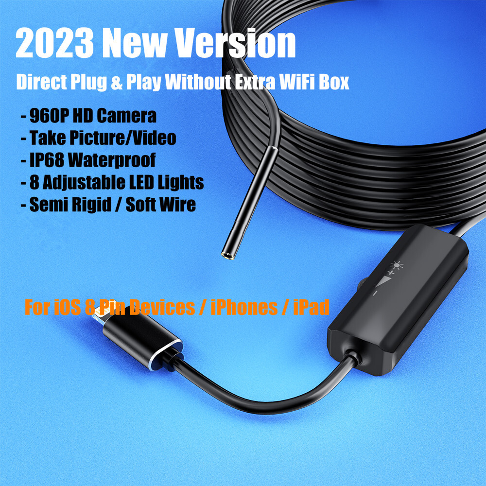 Slim 5.5mm Lens Endoscope Inspection Camera For iPhone/iPad/iOS Borescope Cable