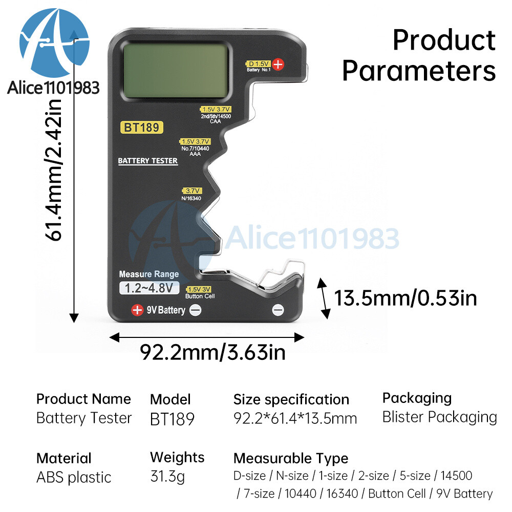 Digital Battery Tester Checker Electricity Indicator Universal AA, AAA 9V Button