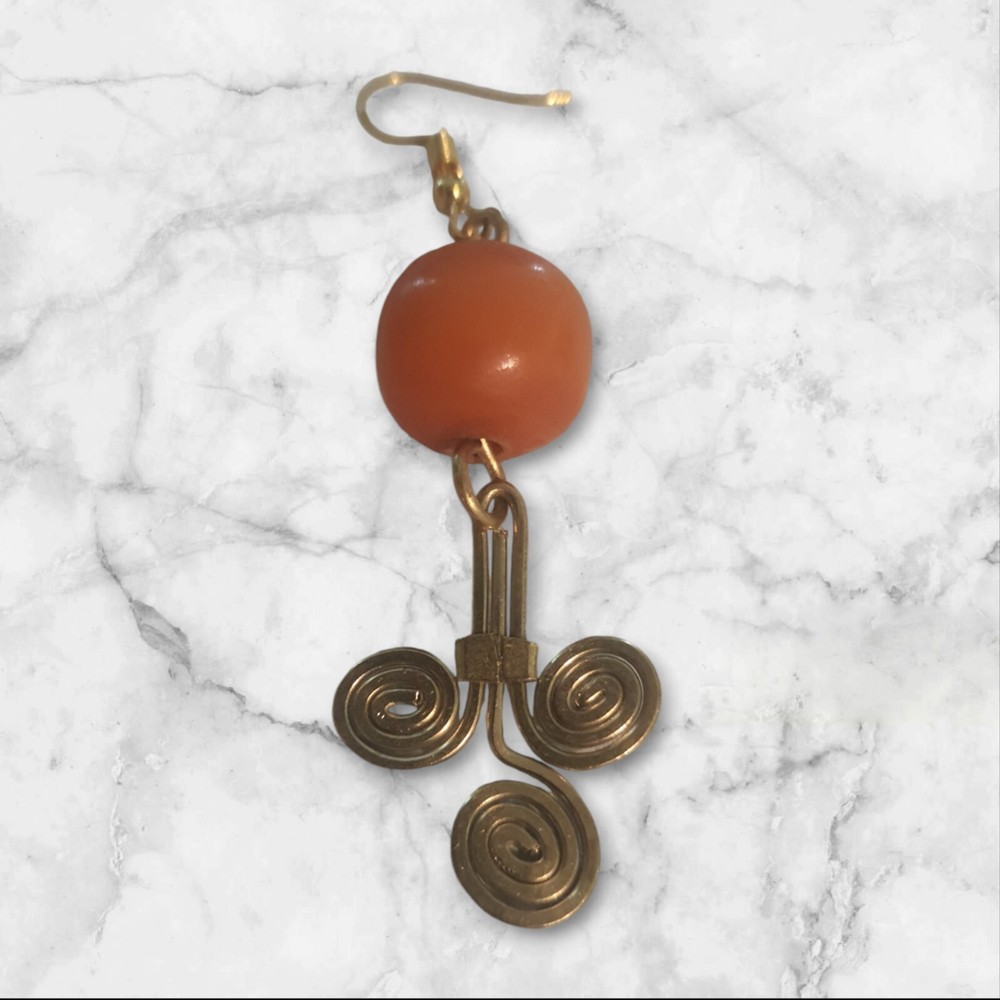 African Earing With An Orange Bead Gift
