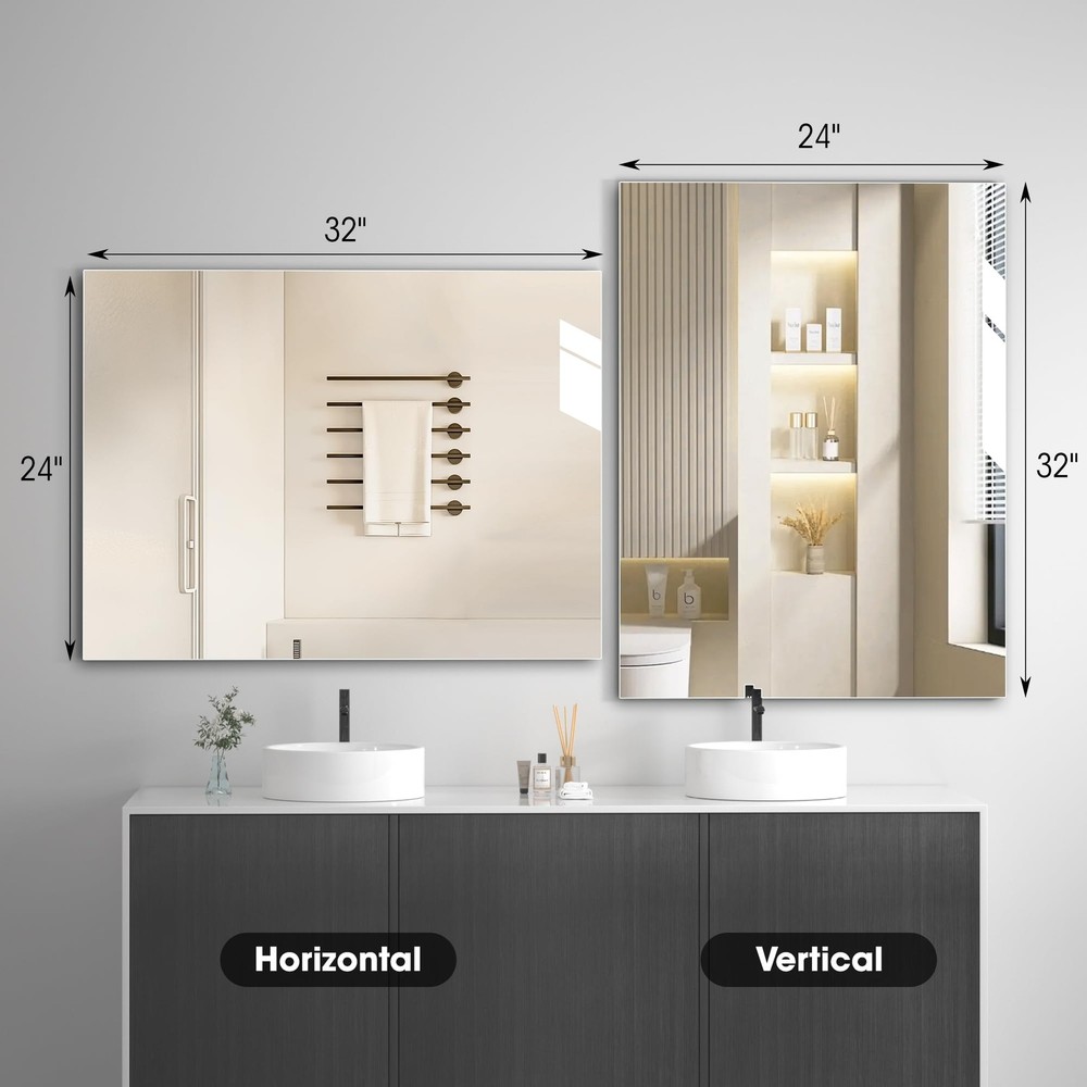 2-Pack 32" x 24" Bathroom Mirror, Mirrors for Sink, Frameless Mirror, Rectang...