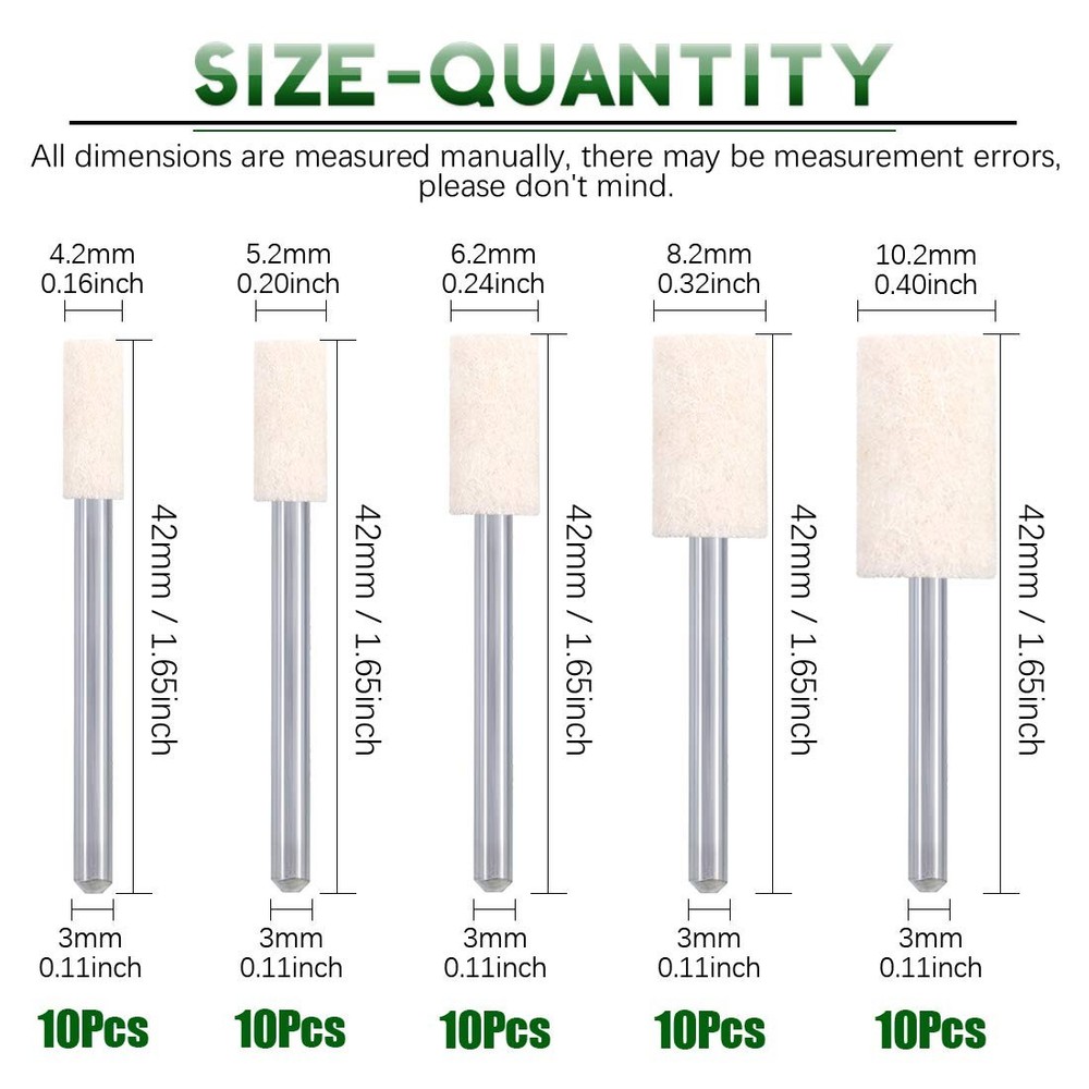 100pcs Multifunctional Wool Felt Polishing Bits Mandrel Mounted Grinding Buff...