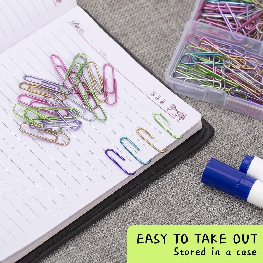 240 Assorted Color Medium Paper Clips in Elegant Storage Box - Multi-functional