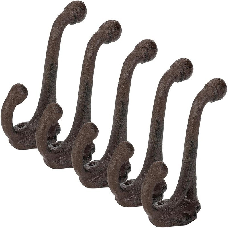 10 Pack Heavy Duty Cast Iron Double Hook Wall Mount Coat Hooks Home Storage New