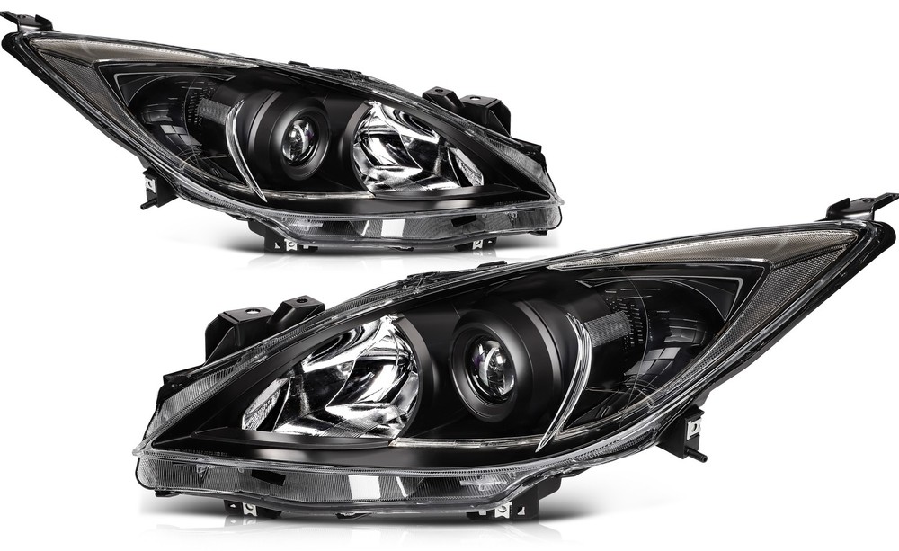 Black Housing Headlights Assembly Left + Right For 2010-2013 Mazda 3 (5-Speed)