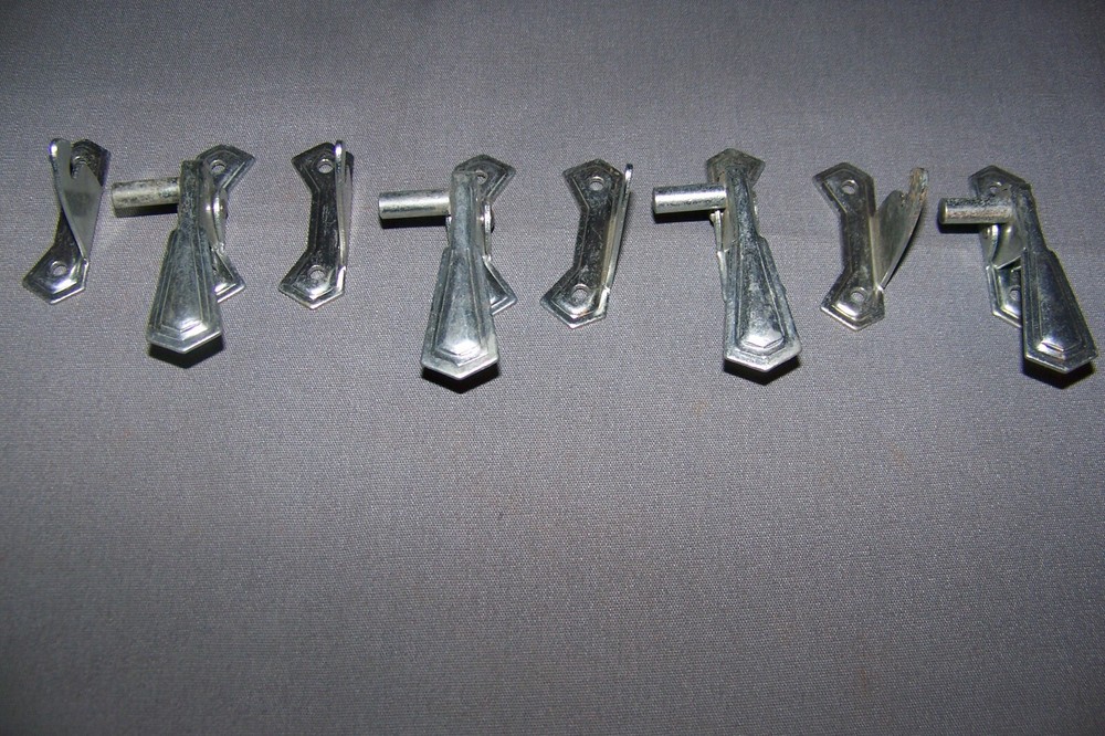 Four, Small, Tin, Cabinet Latches, With Their Offset Keepers - SEE DESCRIPTION