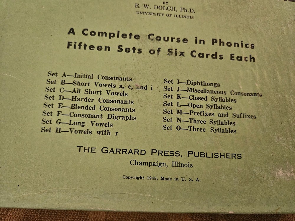 1945 Group Sounding Game-Phonics Cards-E.W. Dolch PHD-Dolch Sight Words-original