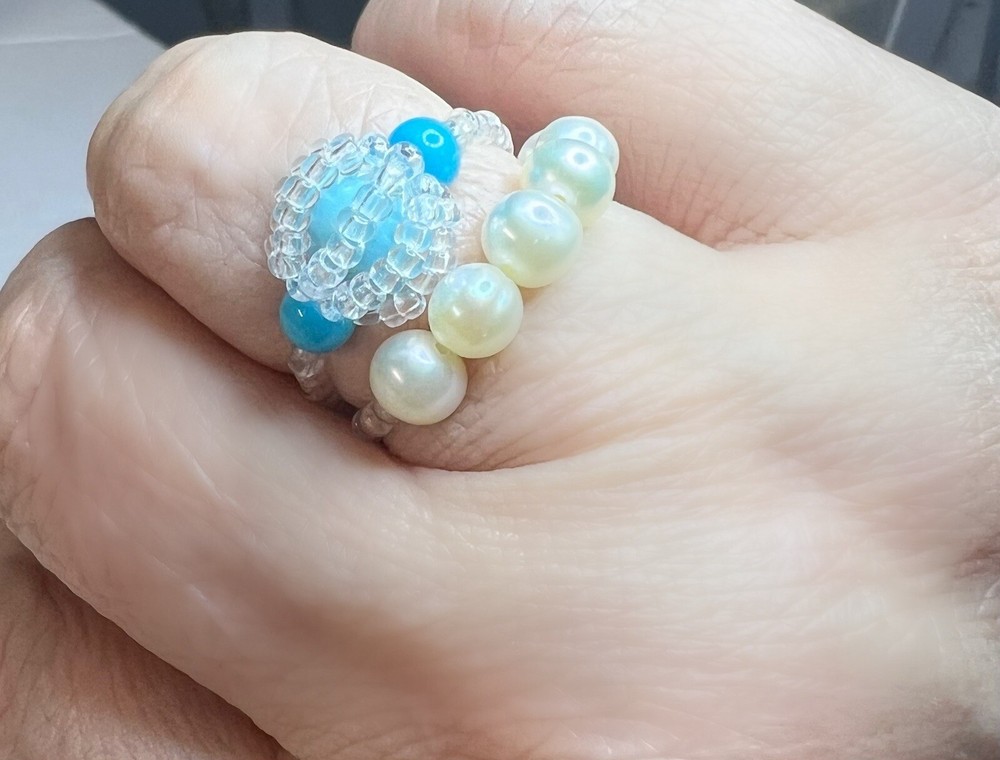 Seed Beads And Turquoise Ring Size 7.5