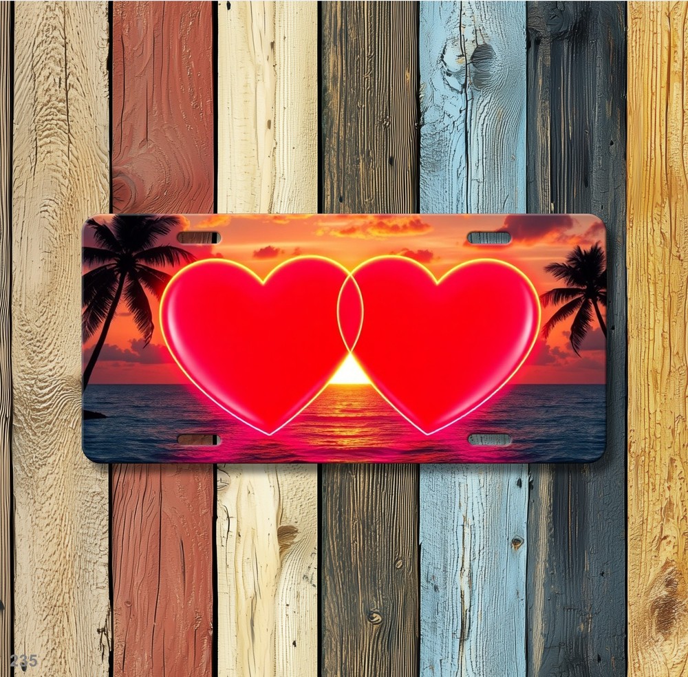Glowing Double Hearts Artwork Add Text License Plate Personalized Decor