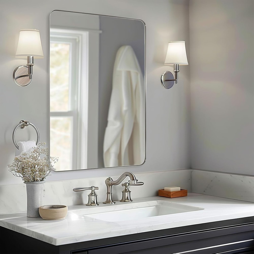 ANDY STAR 30x36 Rounded Rectangle Wall Mirror for Bathroom, Brushed Nickel