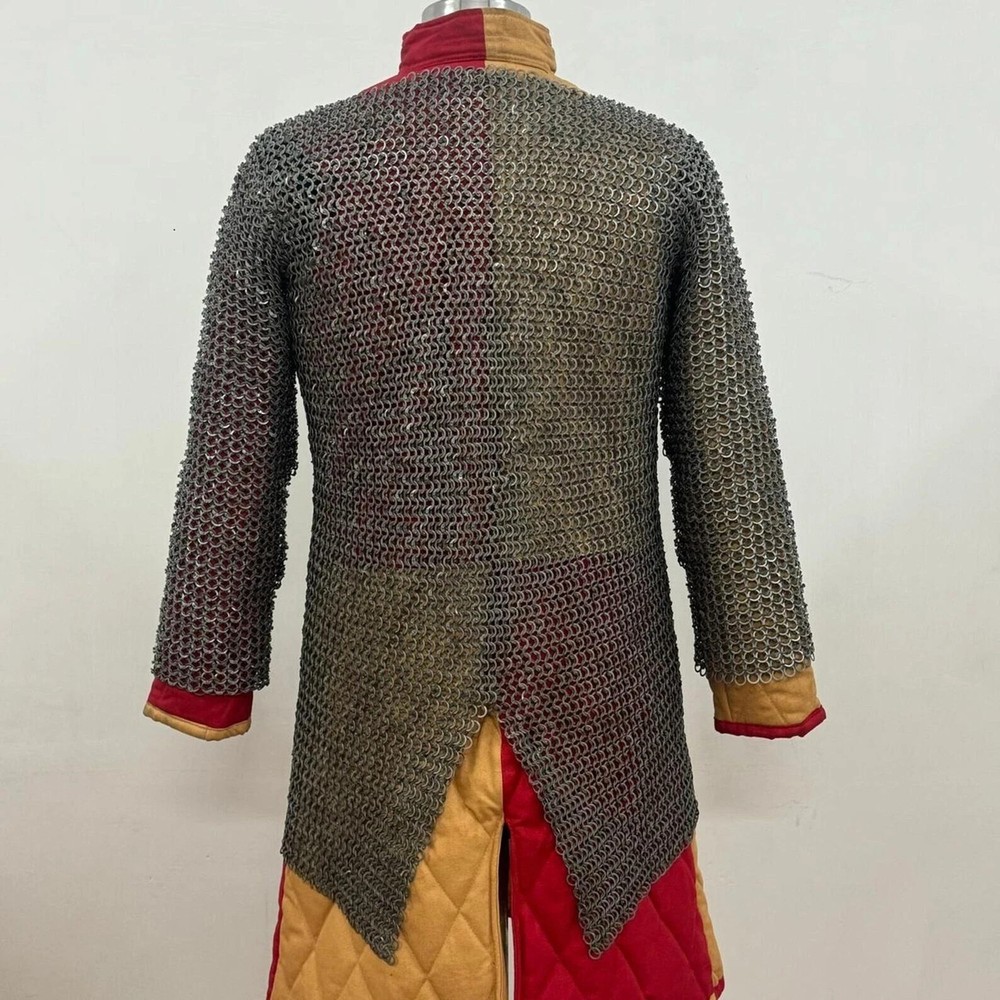 Medieval Riveted Chainmail Shirt Flat Ring Full Sleeve Armor LARP Reenactment