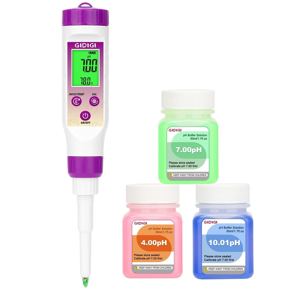 pH Meter Food Digital Electronic pH Tester for Fermentation 3*50ml pH Buffer ...