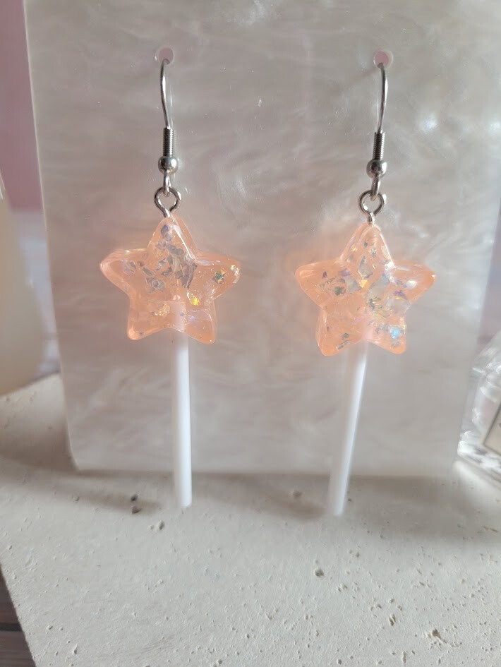 Iridescent Sparkle Star Candy Lollipop Earrings, Multiple Colors Available