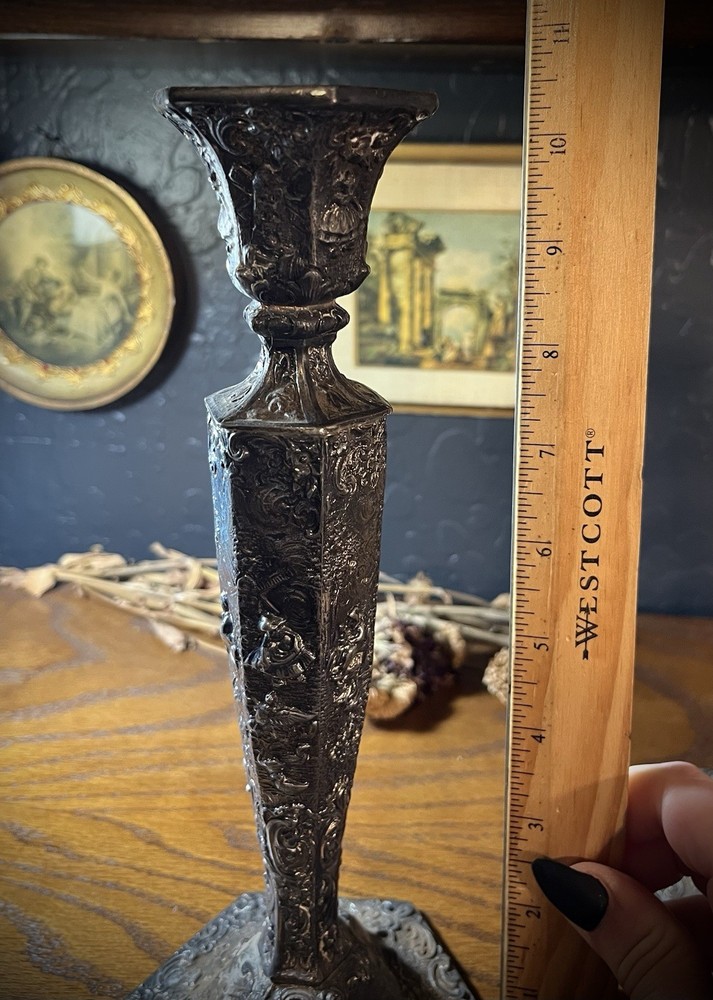 Antique Weidlich Brothers silver-plated candlesticks Repousse Dutch windmill
