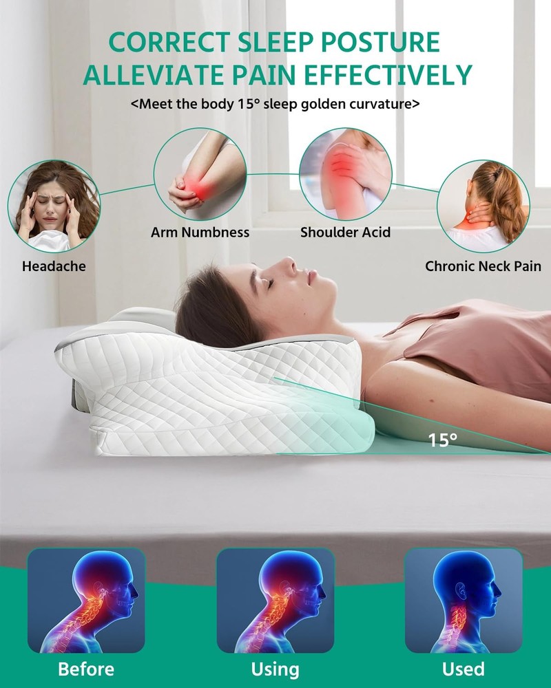 Adjustable Cervical Neck Pillow for Sleeping, Memory Foam Nuzzle Pillow for B...