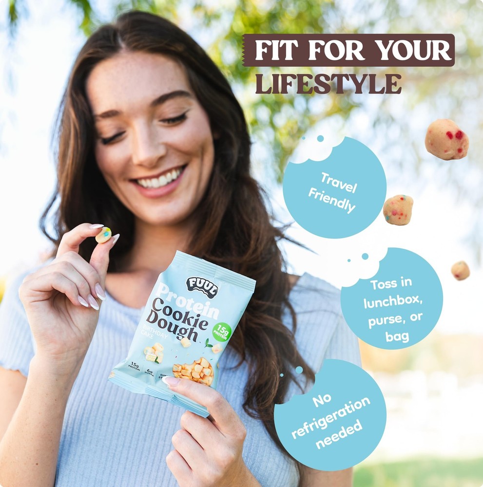 High Protein Birthday Cake Cookie Dough Bites, Low Sugar Snacks, 8 Pack