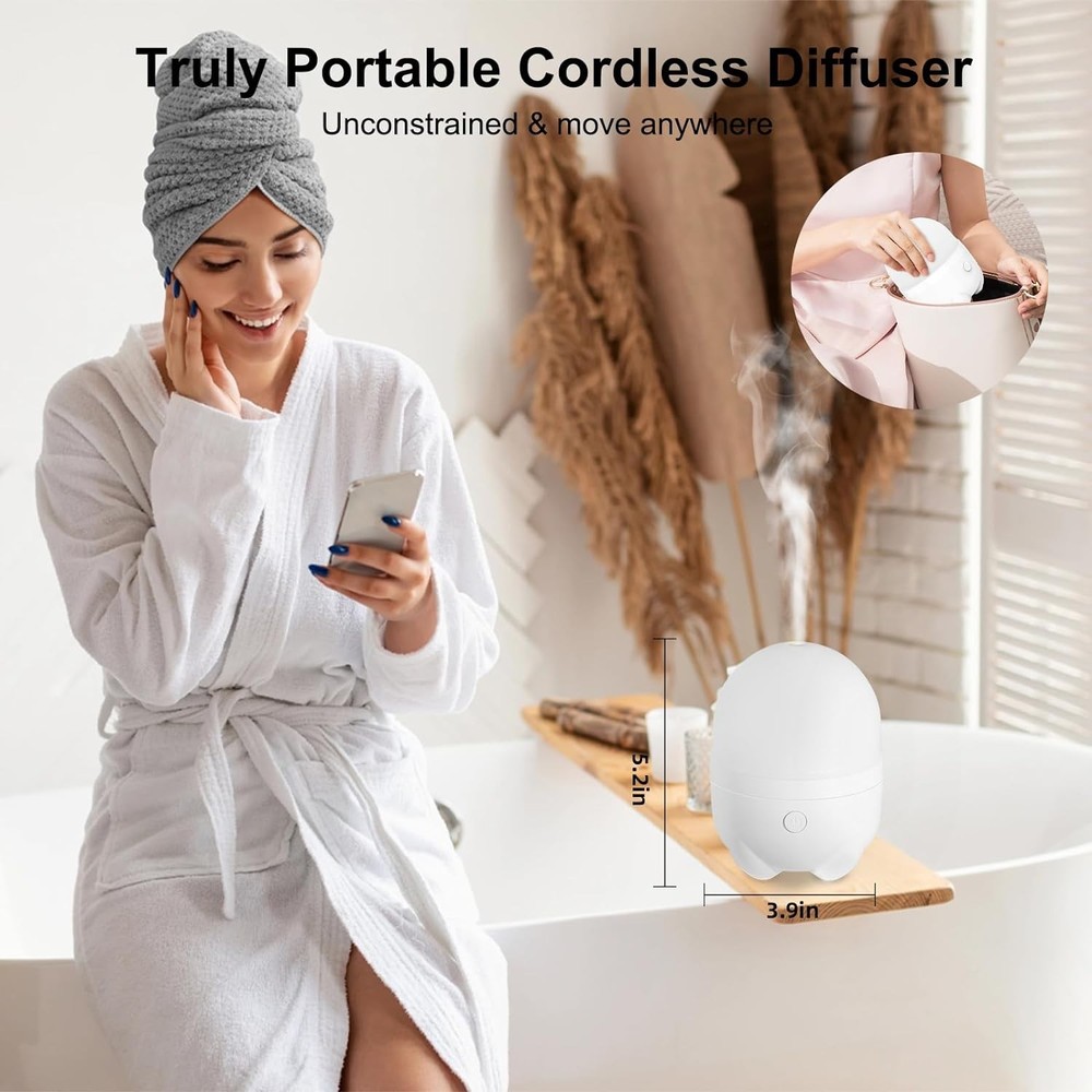 150ML Cordless Essential Oil Diffuser, Rechargeable Battery Powered White