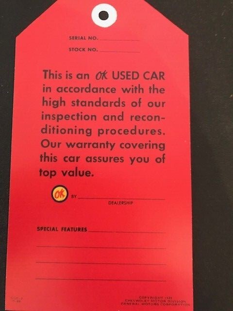 OK Used Car Keychain PLUS... OK Hang Tag