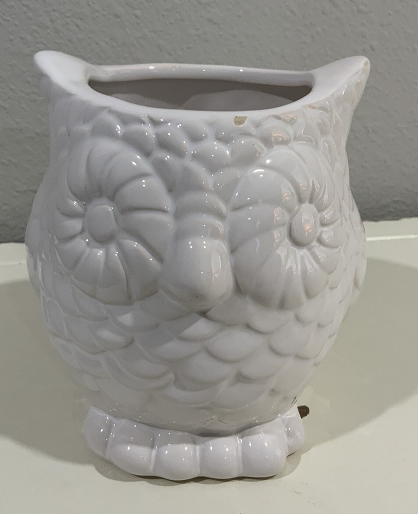 Farmhouse Decorative White Ceramic Owl Planter Vase