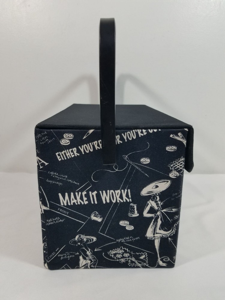 Project Runway Black & White Sewing Basket Case Organizer With Handle & Tray