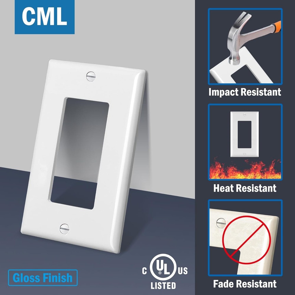 CML Decorator Wall Plates, 50 Pack Electrical 1-Gang 50 Pack, Gloss White
