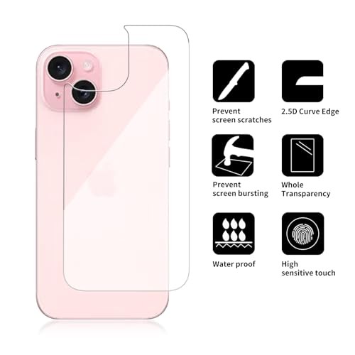 3 Pack Glass Back Screen Protector Compatible for iPhone iPhone 15 / 14 / 13