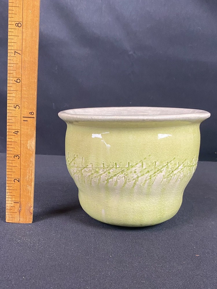 Art Pottery Planter Glazed Ceramic Small Green Marked