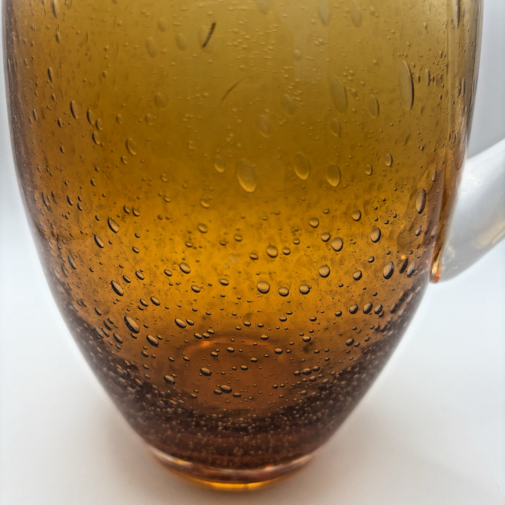 Hand blown Bubble Glass Pitcher Amber/Gold Clear Handle