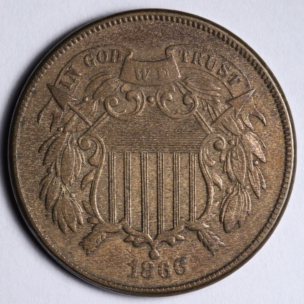 1866 Two Cent Piece AU E212 ASEV
