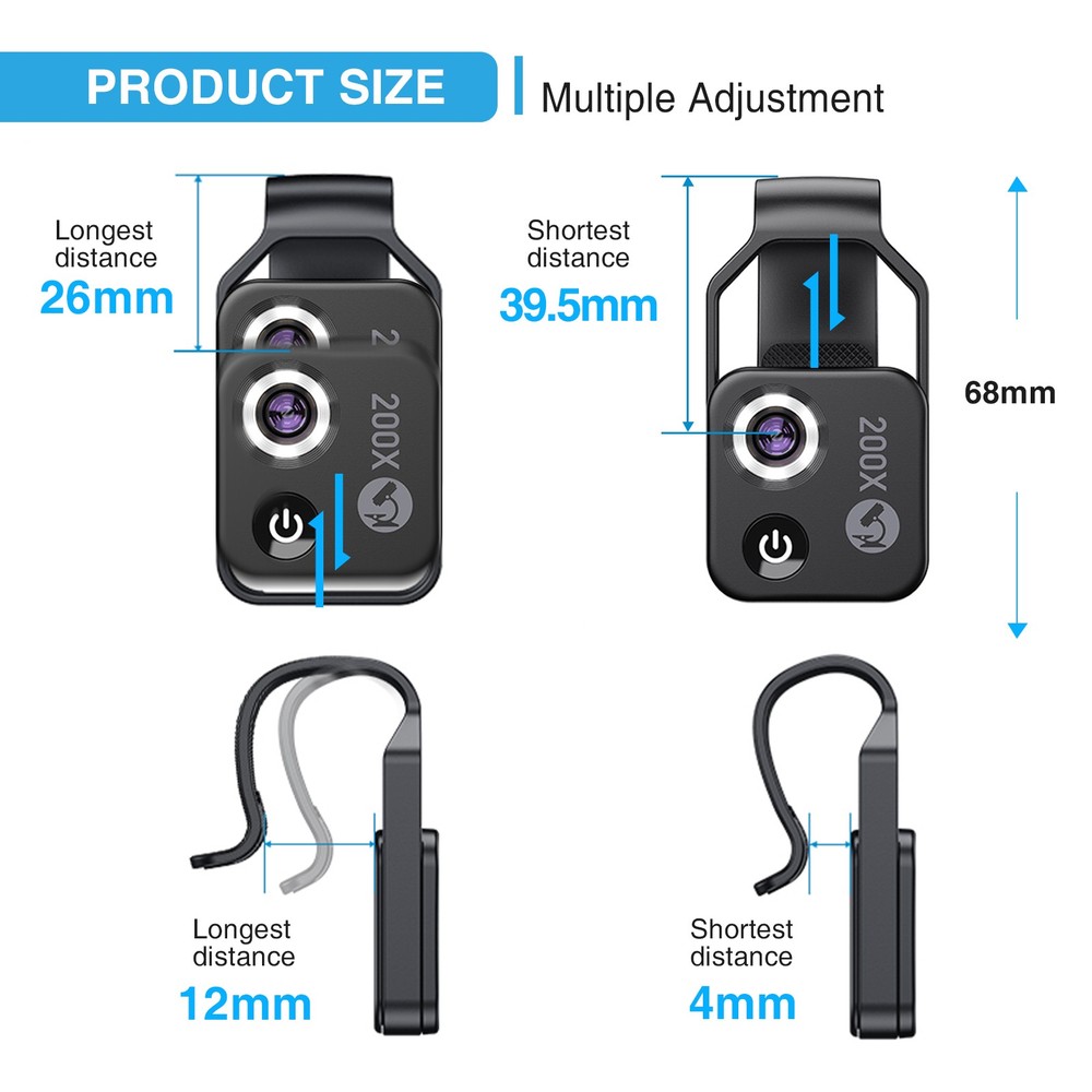 200X Phone Microscope Lens High Magnification with LED Light For iPhone Samsung