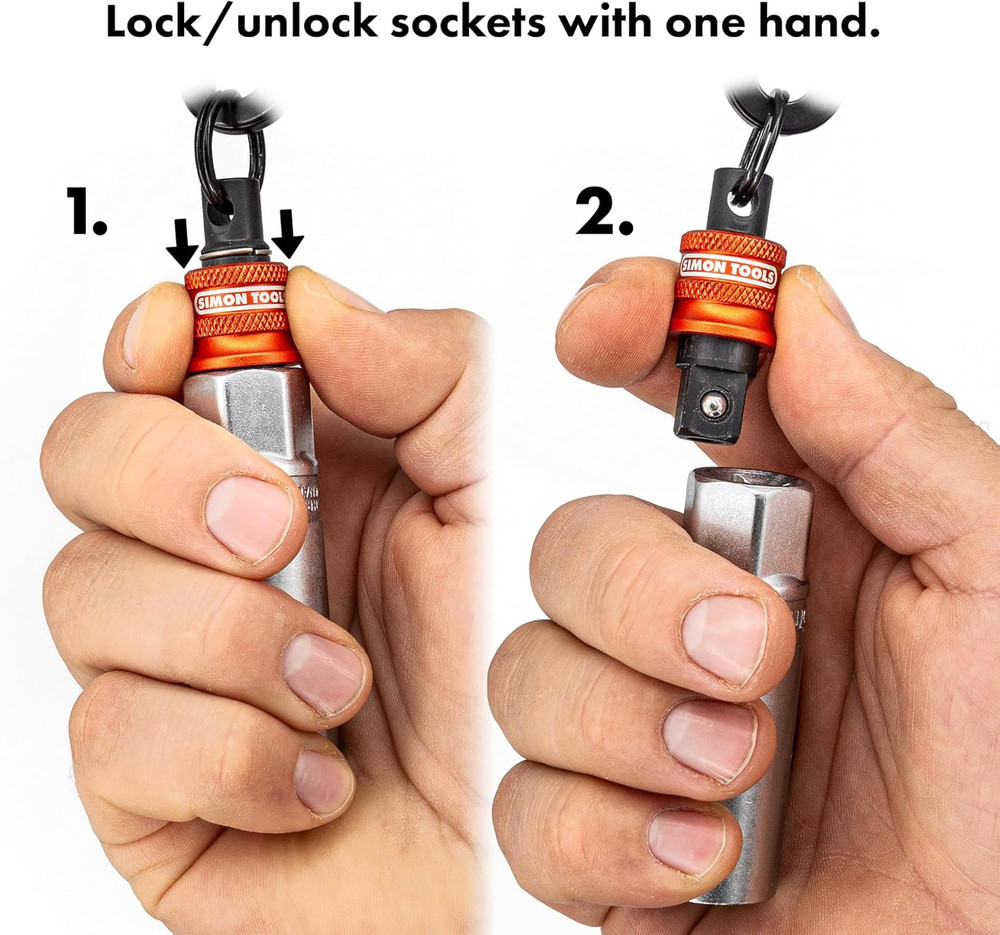 Socket Holder Keychain 3pc - 3/8 Socket Organizer with Quick Release and Clip -