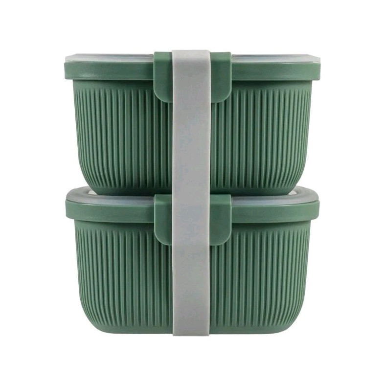 Stackable Reusable Green Plastic Rectangular Lunch Boxes Snap Lid Set of 2