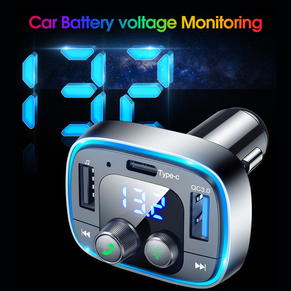 Bluetooth 5.1 Car Adapter Wireless FM Transmitter Hands-Free Calling MP3 Player