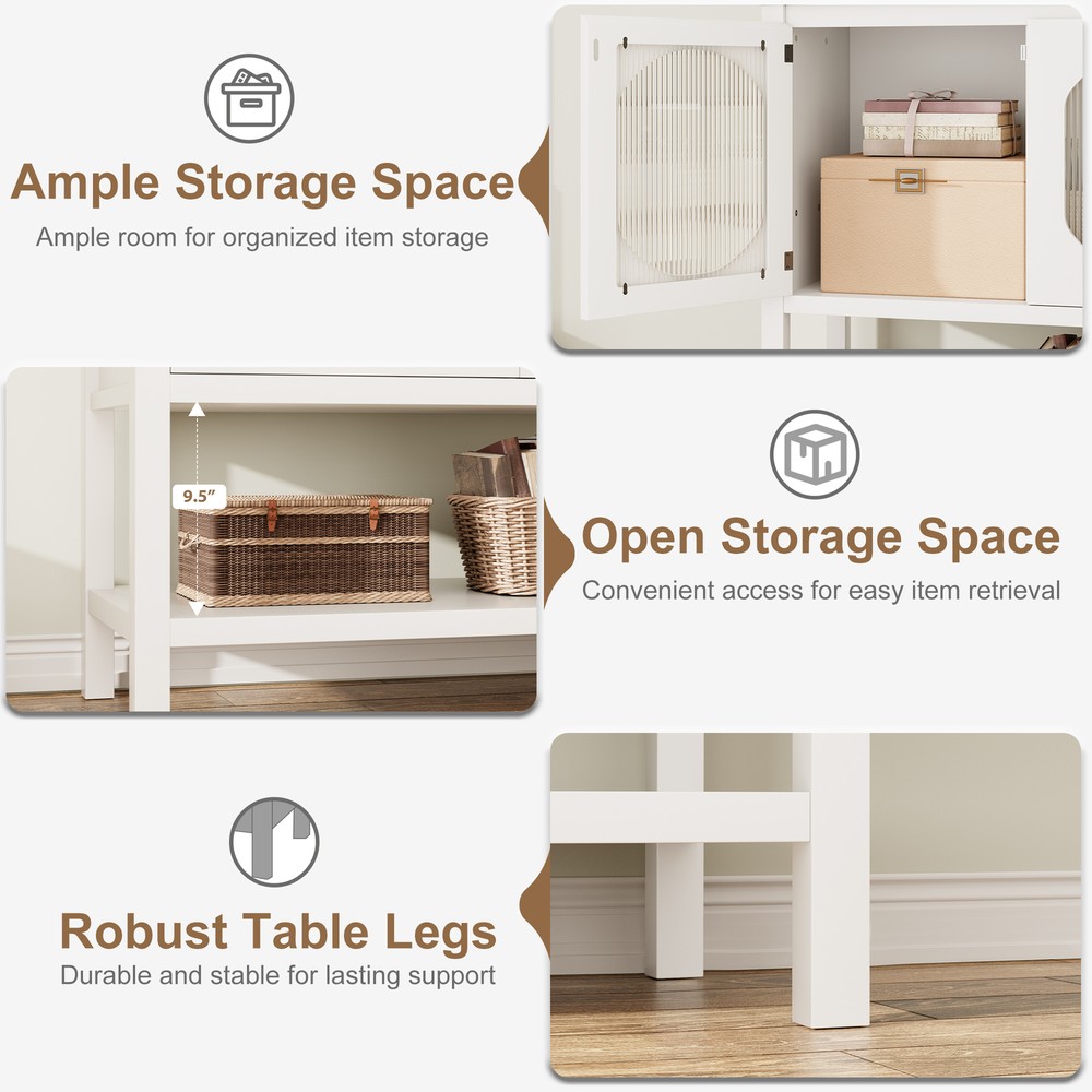 35.4" Storage Cabinet with Glass Doors & Bottom Shelf, Modern Buffet Sideboard