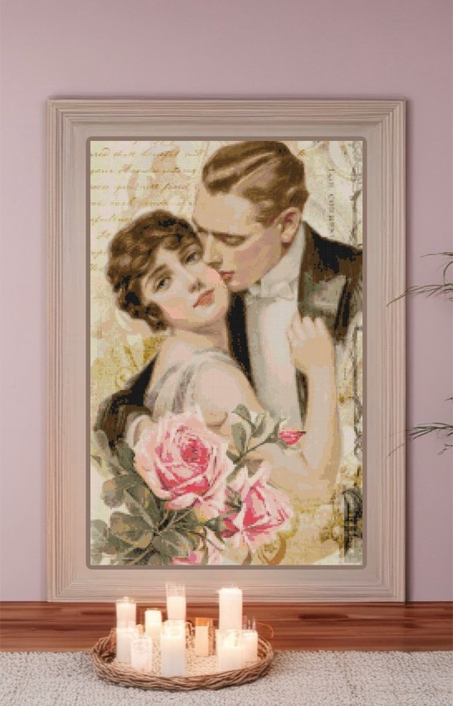 Vintage Victorian Romance Couple Counted Cross-Stitch Pattern Chart