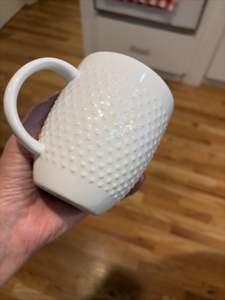 2 Threshold Porcelain White Beaded 16oz Coffee Mugs Cups