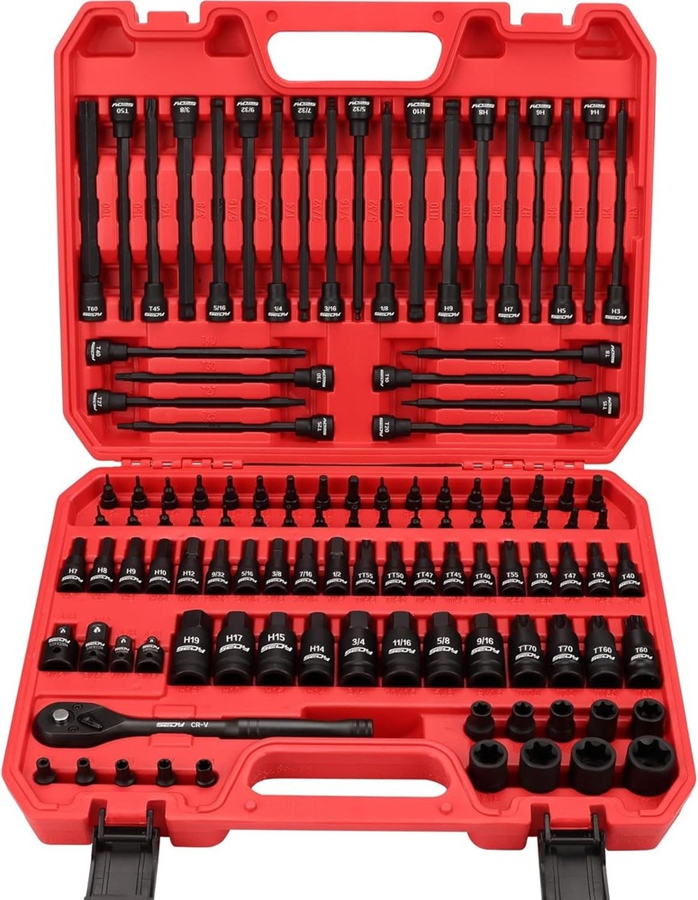 112-Piece Torx and Allen Bit Socket Set, 1/4, 3/8,1/2 Drive Bit Socket Set