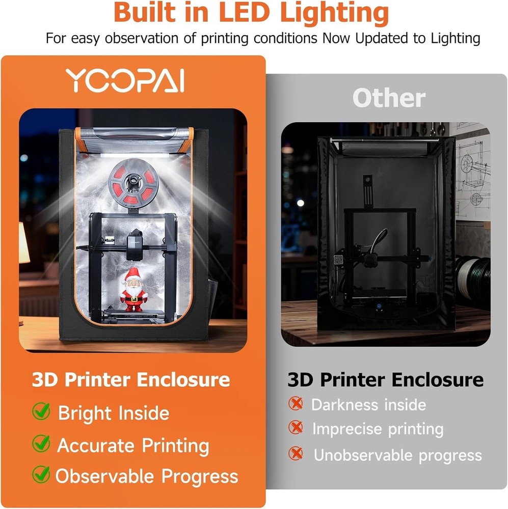 Medium 3D Printer Cover with Built-in LED Light for Enhanced Printing Visibility