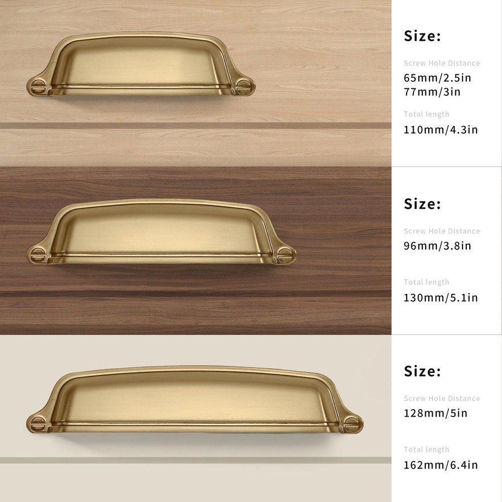 6 Pack 3 inch76 mm Brushed Brass Cabinet Cup Pulls Brushed Gold Drawer Pulls ...