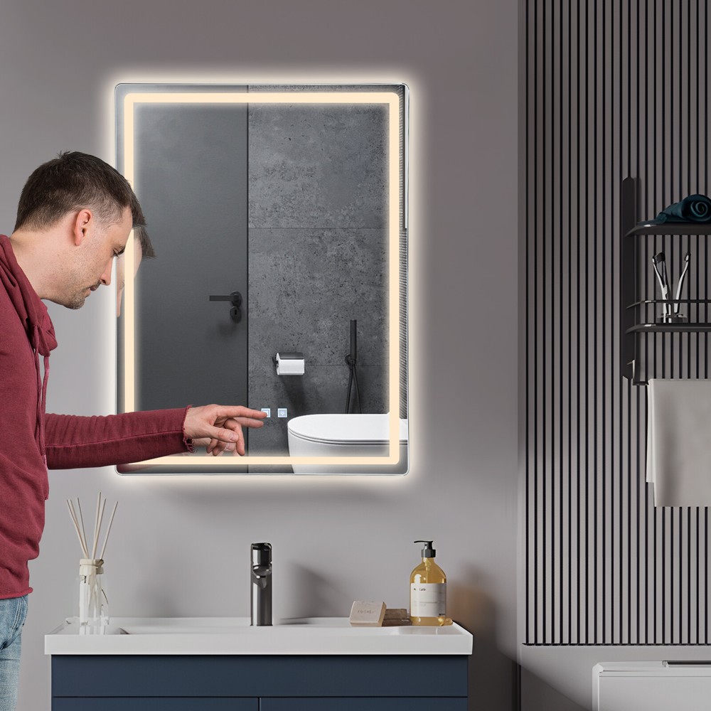 Modern Bathroom Mirror With LED Light Wall Mount Dimmable Mirror Fast Defogging