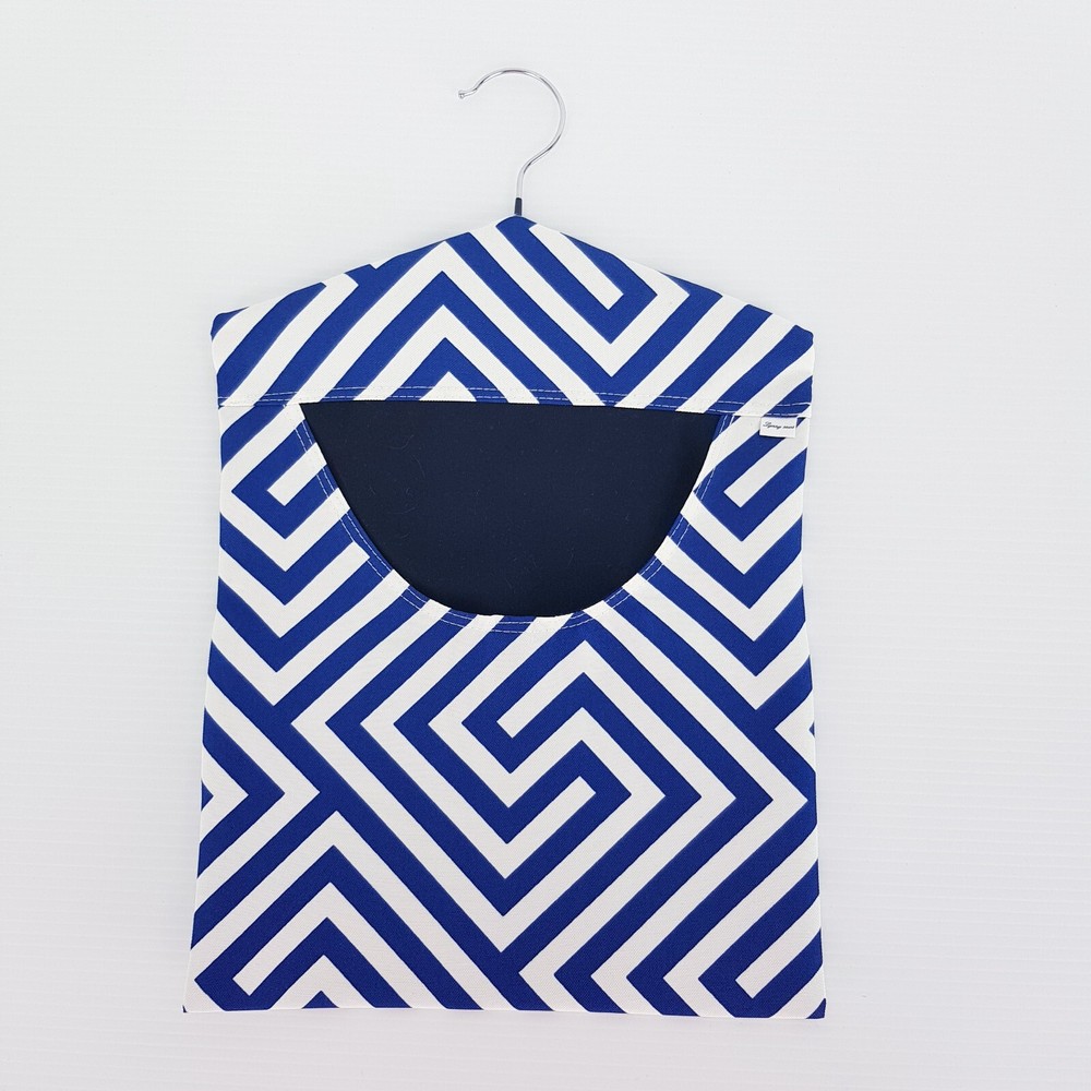 Peg Bag Handmade Navy Blue White Geometric Lined Laundry Clothes Peg Holder