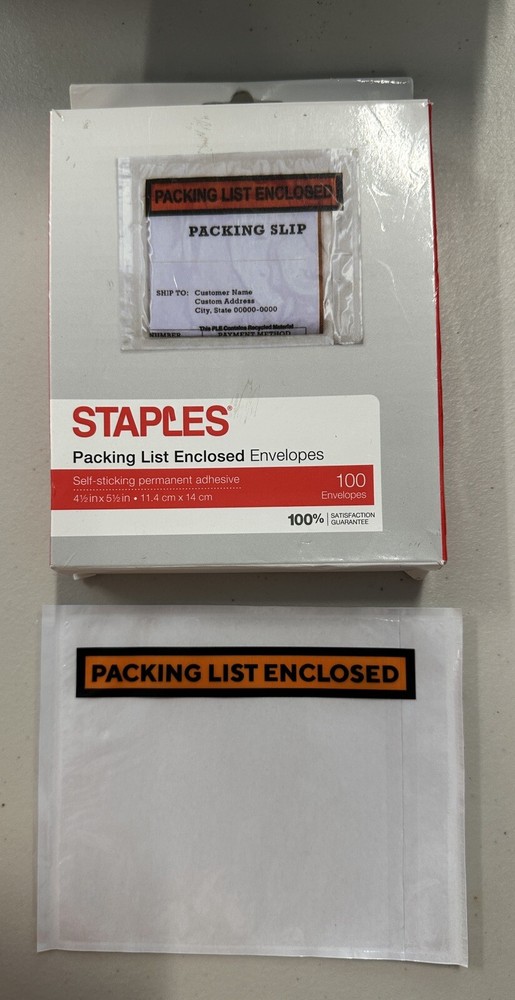 Staples Packing List Enclosed Envelopes 4.5x5.5" Open Box - 90 Envelopes