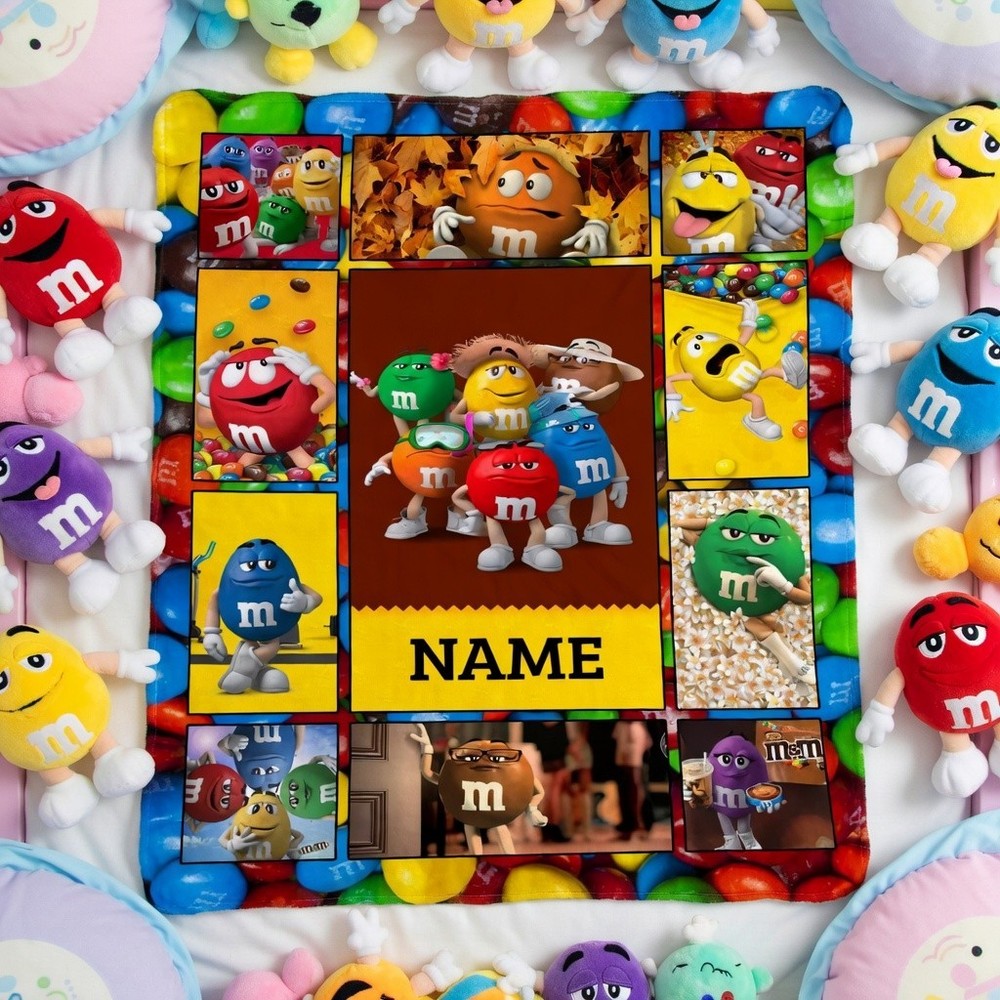 Personalized Colorful Candy Style Flannel Blanket Custom Name Fun Gift Throw