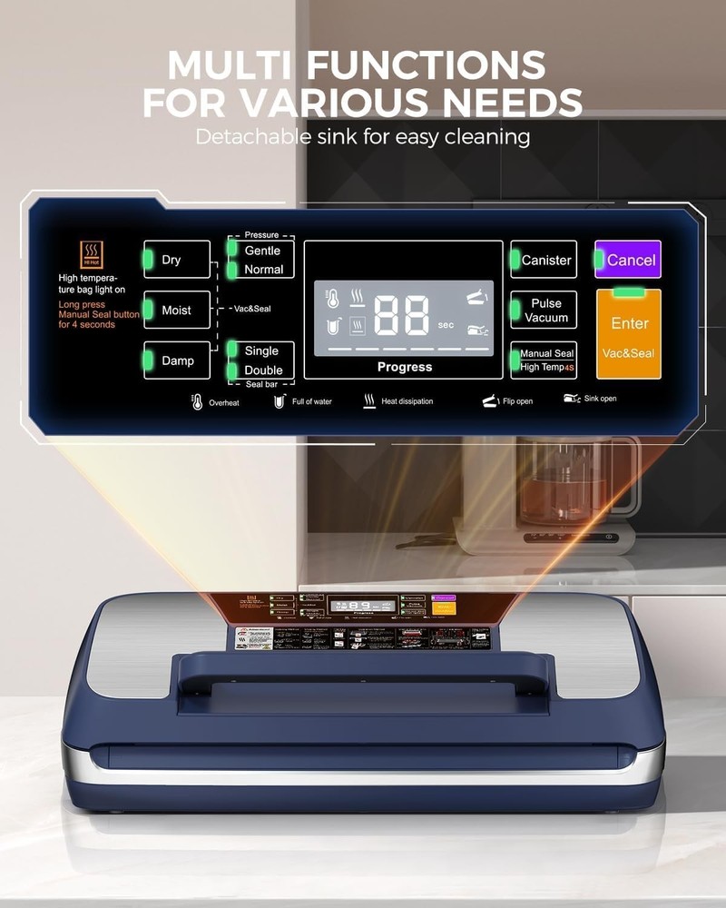 Automatic Vacuum Sealer Machine with Cutter & Starter Kit - Dark Blue
