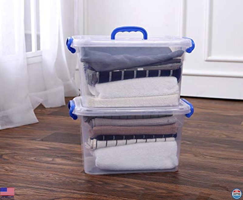 6-Pack Clear Storage Box 7 Quart, Plastic Storage Latch Bins with Handle 6.5