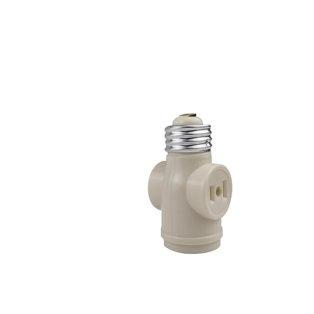 Keyless Socket Adapter with 2 Outlet, 660 W, 125 V, Medium Base, 1 Pack, Ivory